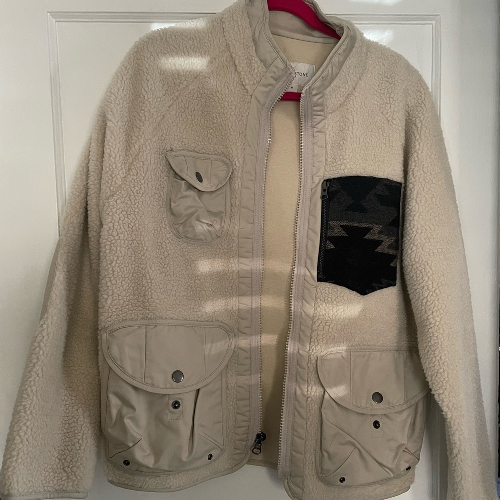 Sun + stone reano mixed media sherpa jacket
